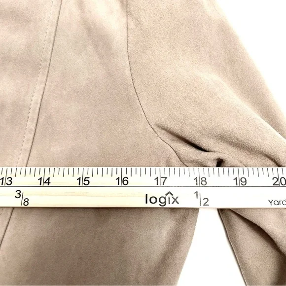 Beige Suede Moto Jacket Minimalist Biker Peplum Spring Weight Cream Size Medium - Picture 10 of 16